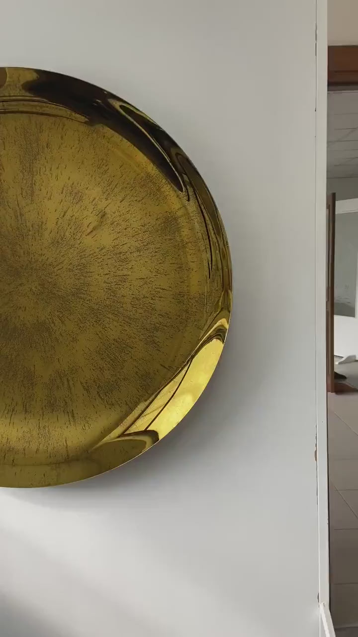 Modern Sculptural Concave Gold Mirror, Contemporary Concave Mirror, Space Age Decor, Hand Crafted, Antique Style Mirror