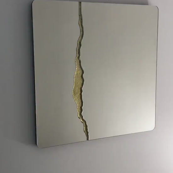 Fracture™ - Square Frameless Mirror with Brass Detailed, Hand crafted, Brass Square Mirror