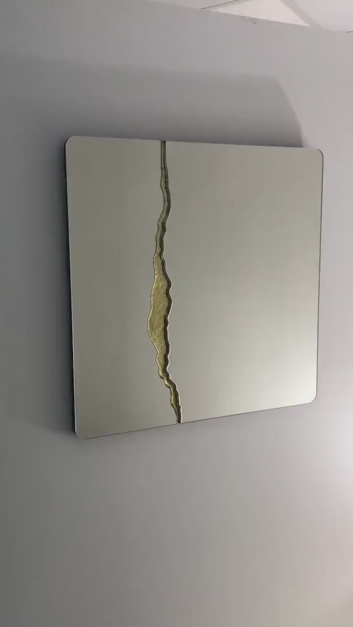 Fracture™ - Square Frameless Mirror with Brass Detailed, Hand crafted, Brass Square Mirror