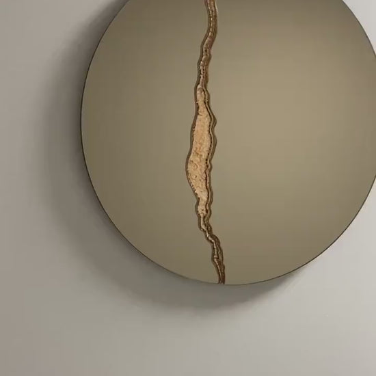 Fracture™ - Contemporary Round Frameless Bronze Mirror with Bronze Detailed, Hand crafted, Bronze Round Mirror