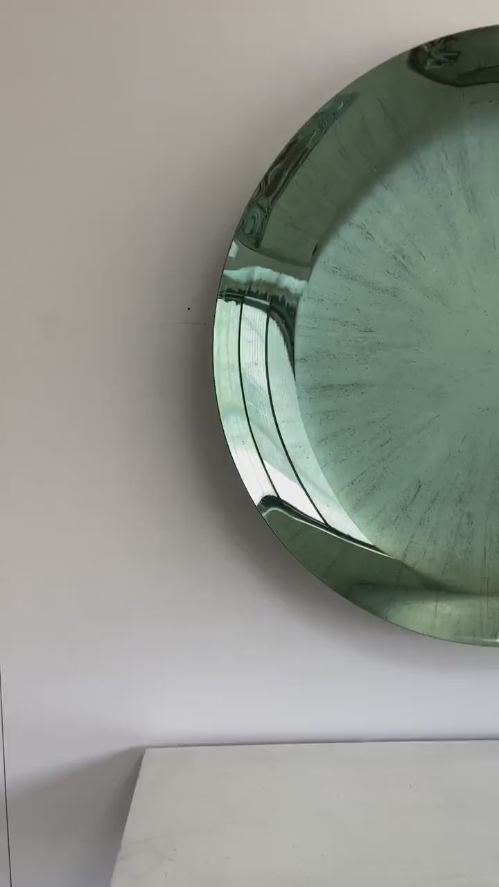 Modern Sculptural Concave Green Mirror, Contemporary Concave Mirror, Space Age Decor, Hand Crafted