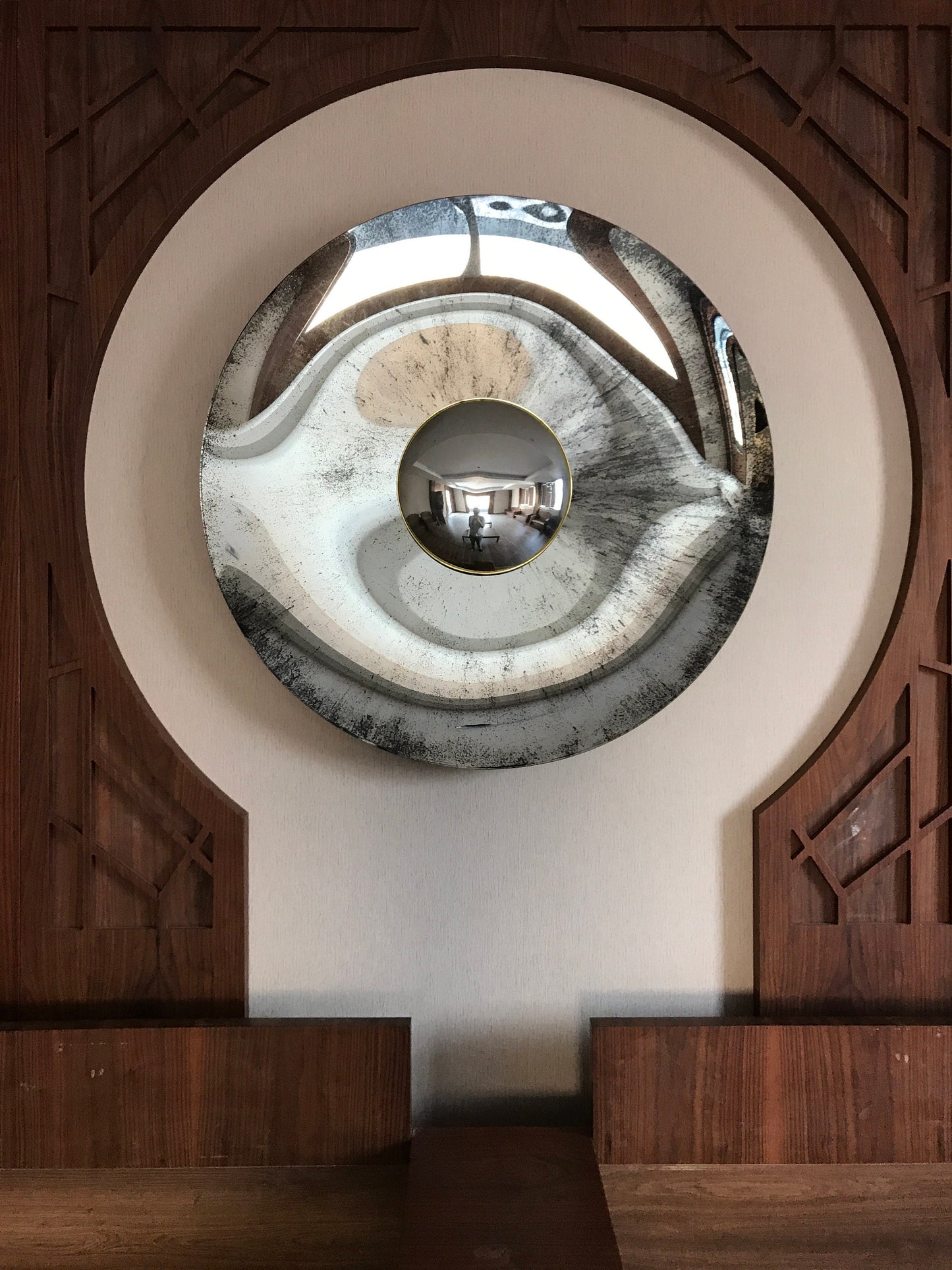 Contemporary Concave Antiqued Mirror, Inspired by Space Age decor, Antique Mirror, with Convex Mirror, Curve Mirror, Mirror Wall Decor