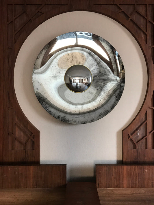 Contemporary Concave Antiqued Mirror, Inspired by Space Age decor, Antique Mirror, with Convex Mirror, Curve Mirror, Mirror Wall Decor