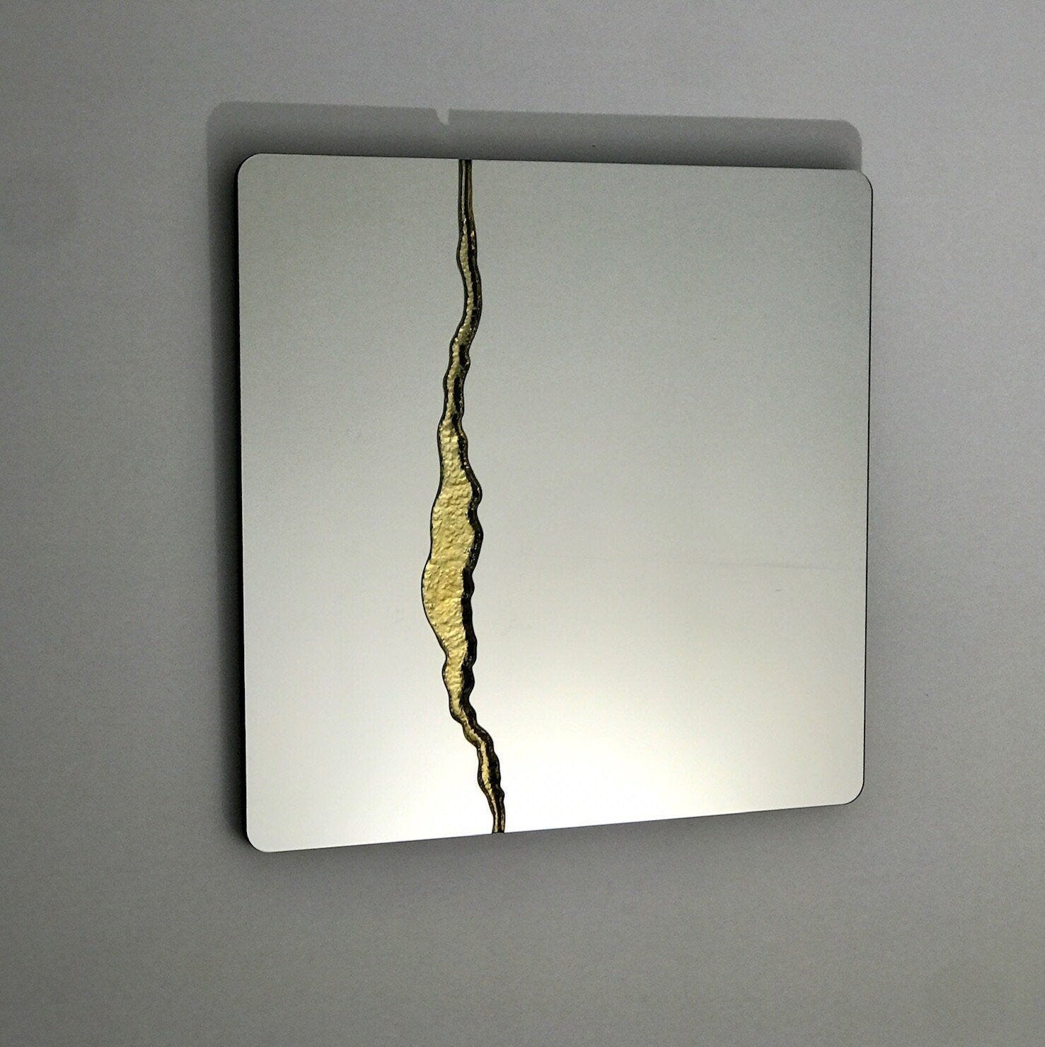 Fracture™ - Square Frameless Mirror with Brass Detailed, Hand crafted, Brass Square Mirror