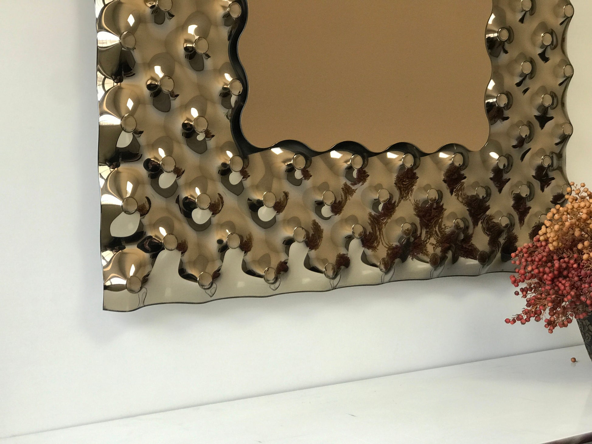 Bubble™, Bronze Tinted Square Mirror, The Fused Mirror, Hand Crafted, Wall Mirror, Space Age