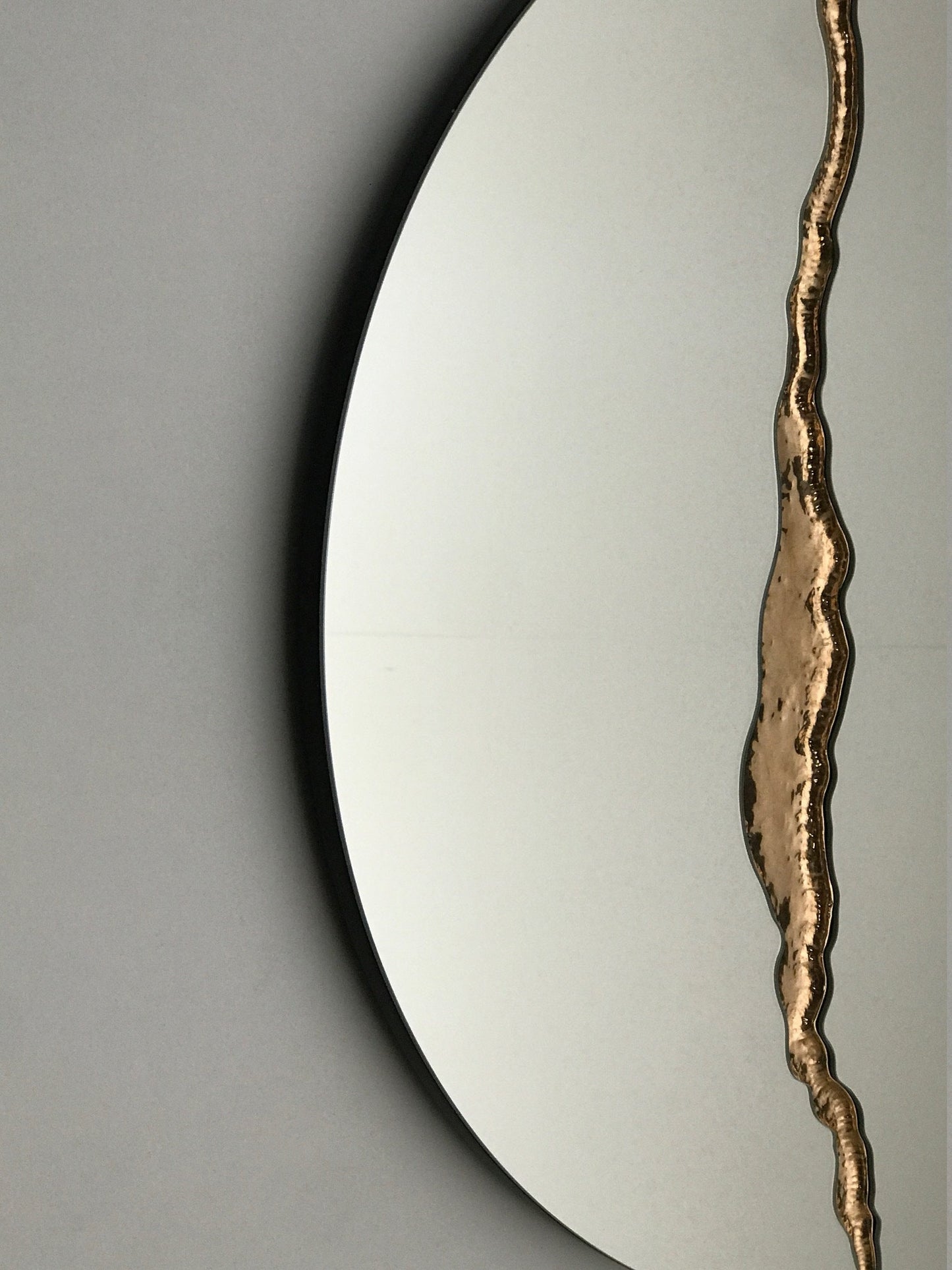 Fracture™ - Contemporary Round Frameless Mirror with Bronze Detailed, Hand crafted, Bronze Round Mirror