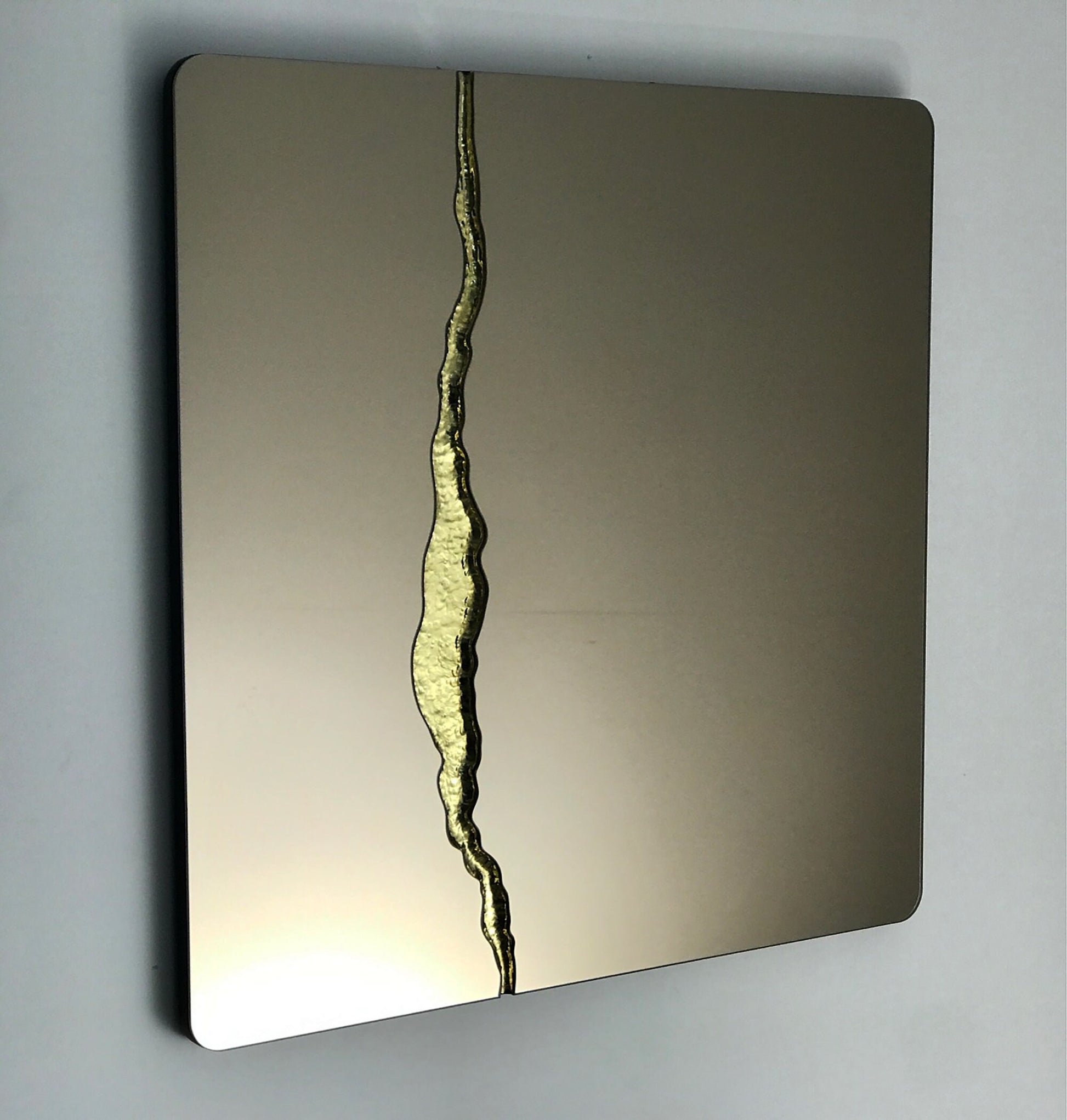 Fracture™ - Bronze Tinted Square Mirror with Brass Detailed, Hand crafted, Brass Square Mirror