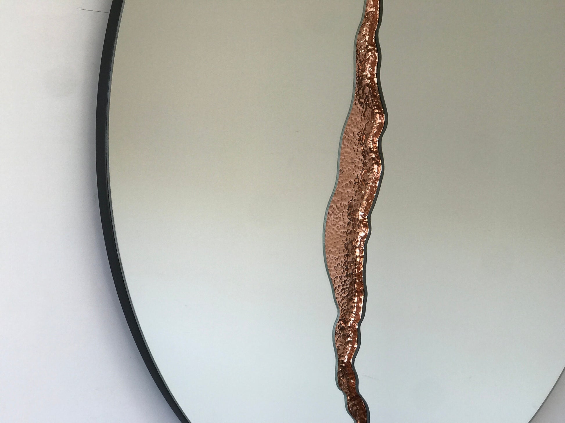 Fracture™ - Contemporary Round Frameless Mirror with Copper Detailed, Hand crafted, Copper Round Mirror