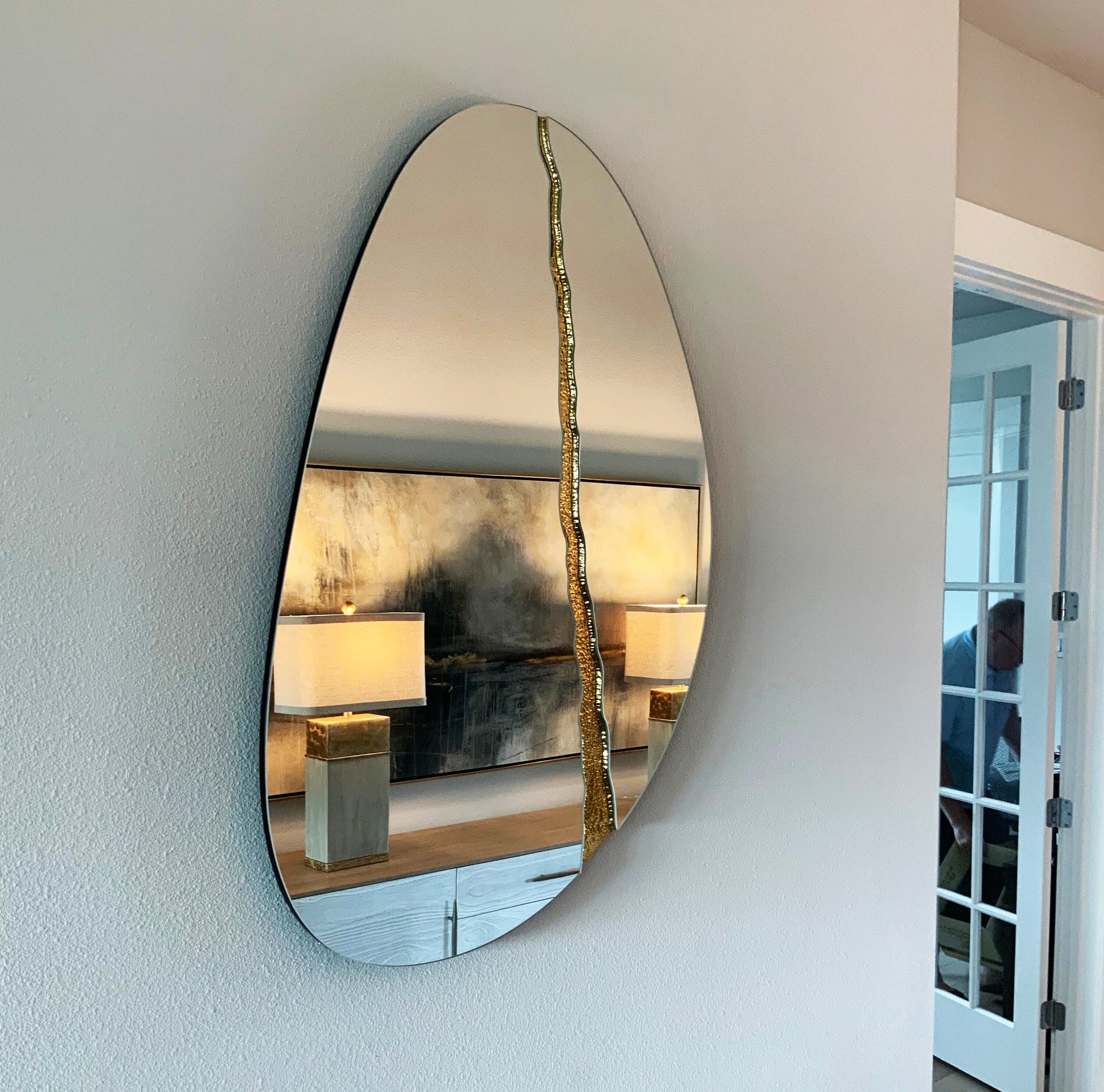 Fracture™ - Contemporary İrregular Mirror with Brass Detailed, Hand crafted, Aesthetic Mirror