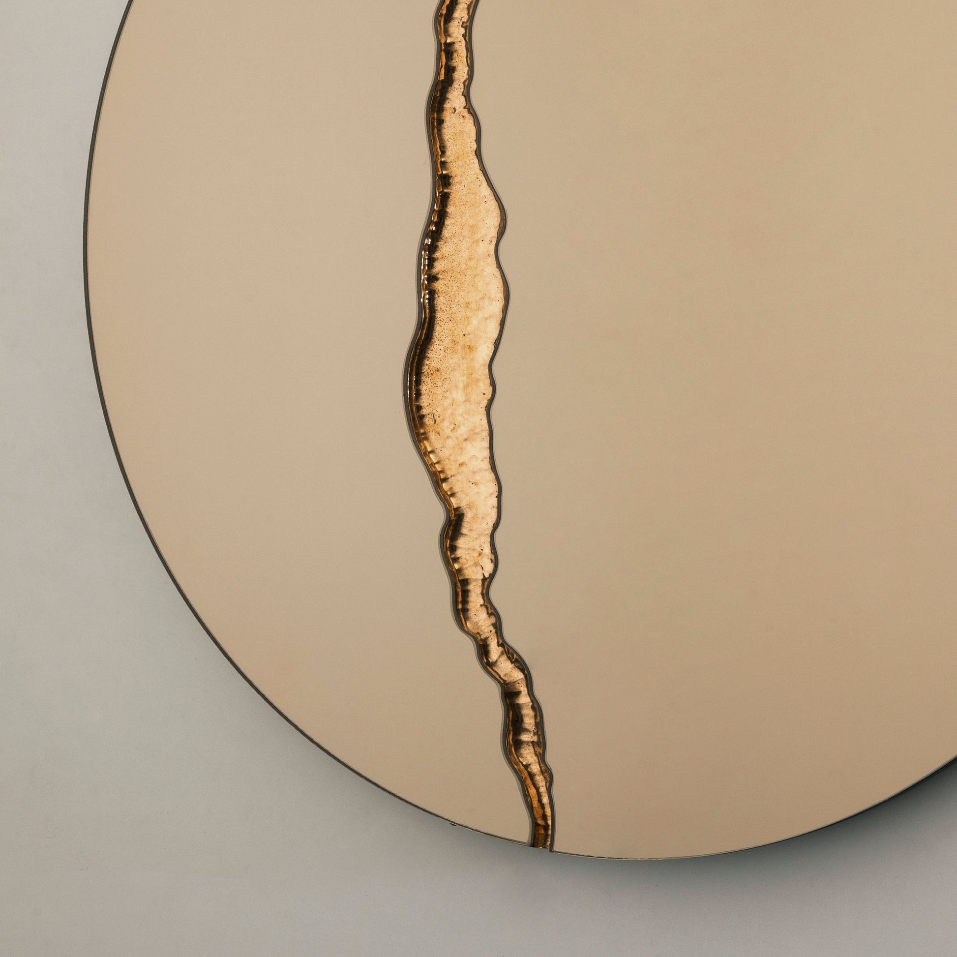 Fracture™ - Contemporary Round Frameless Bronze Mirror with Bronze Detailed, Hand crafted, Bronze Round Mirror