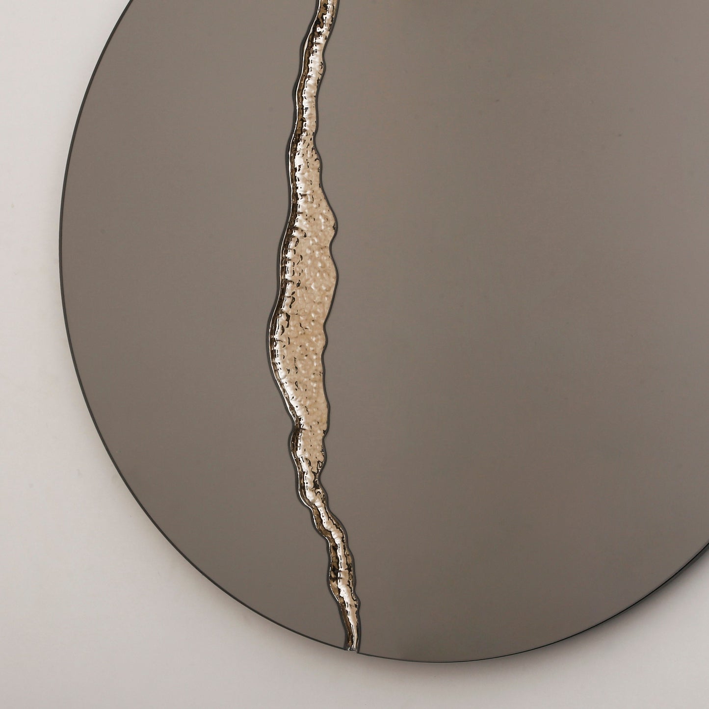 Fracture™ - Contemporary Round Frameless Mirror with Silver Detailed, Hand crafted, Silver Round Mirror