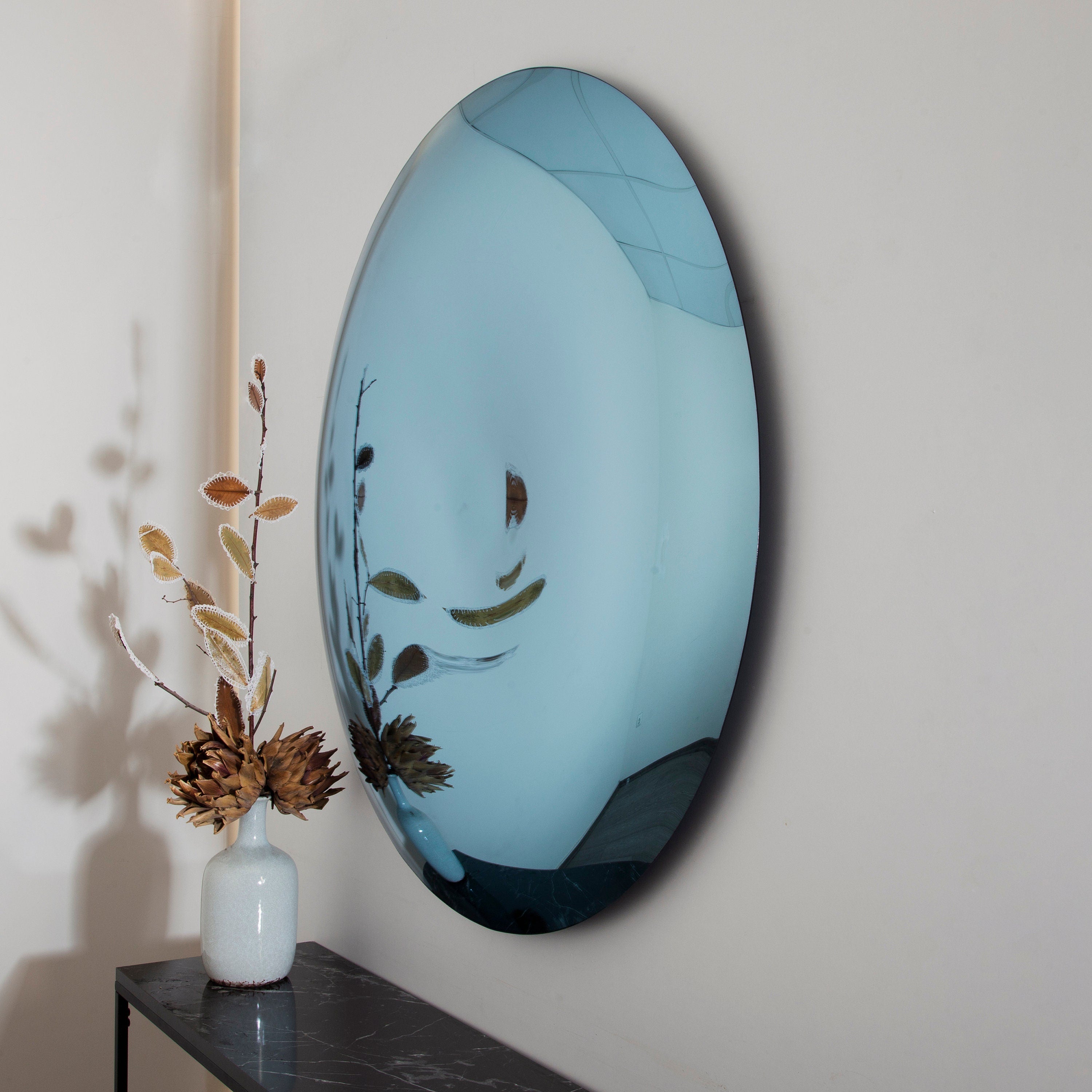 Contemporary Convex Mirror wih Concave Mirror, Inspired by Space Age decor,  Blue Mirror, Hand crafted, Mirror Wall Decor, Curve Mirror