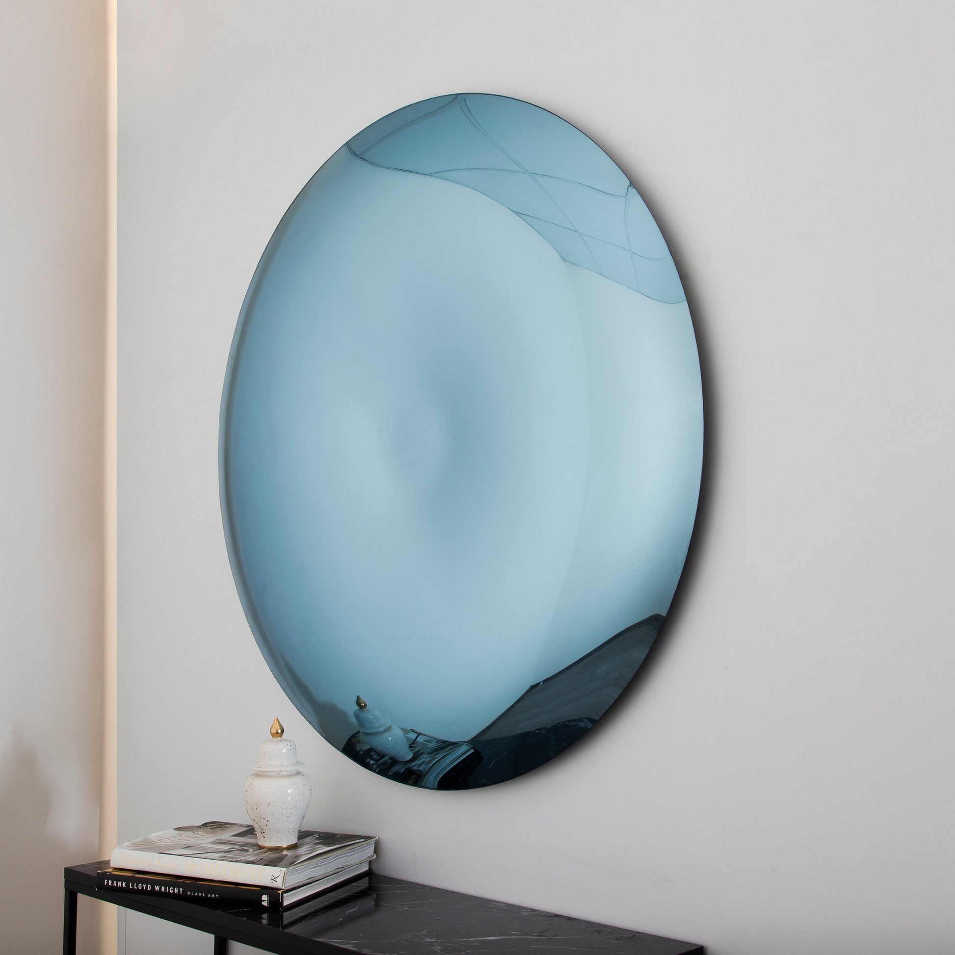 Contemporary Convex Mirror wih Concave Mirror, Inspired by Space Age decor, Blue Mirror, Hand crafted, Mirror Wall Decor, Curve Mirror