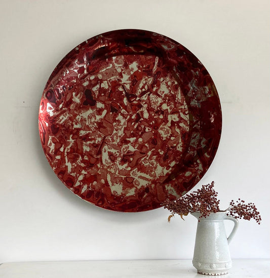 Modern Sculptural Concave Red Mirror, Contemporary Concave Mirror, Space Age Decor, Hand Crafted