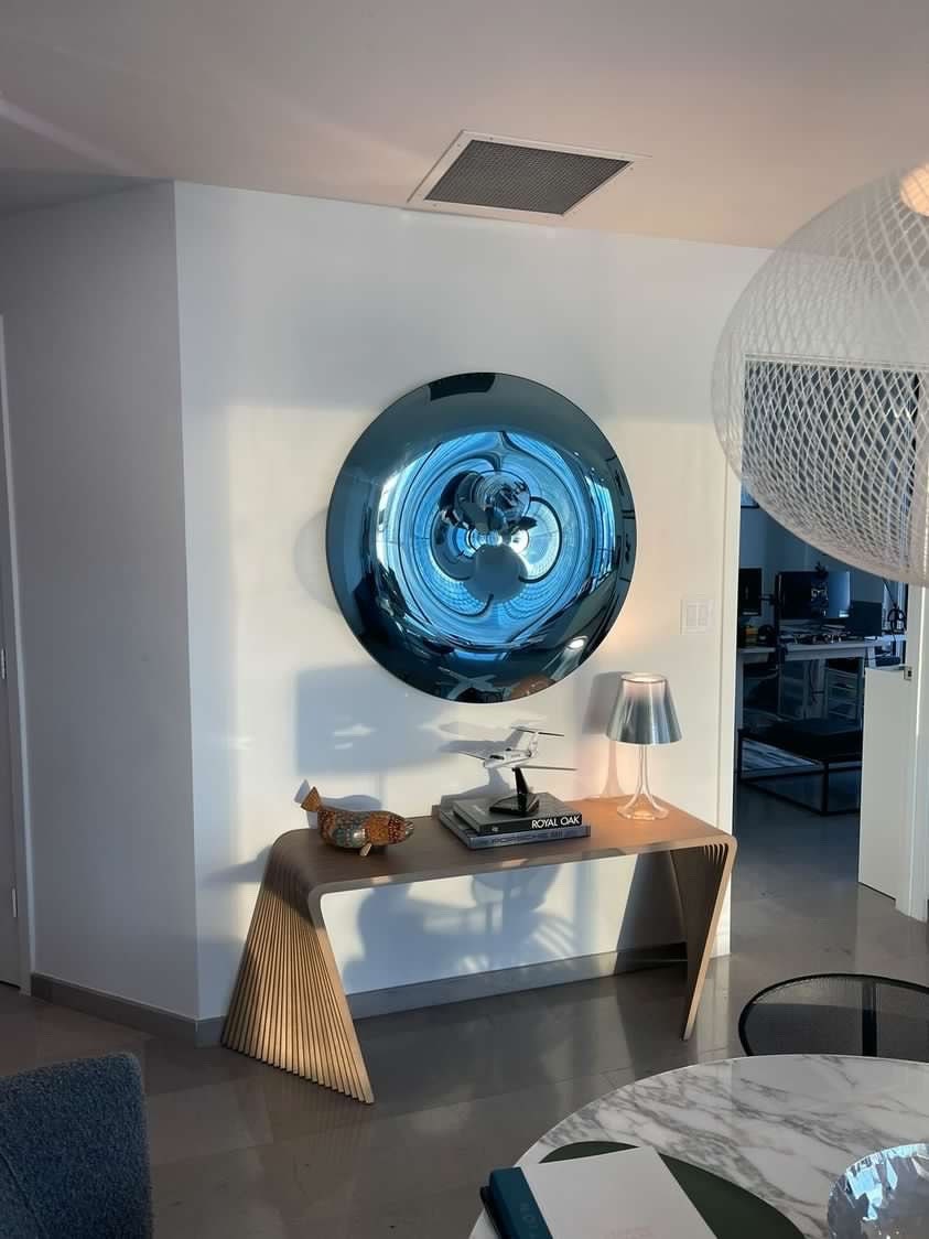 Contemporary Convex Mirror wih Concave Mirror, Inspired by Space Age decor, Blue Mirror, Hand crafted, Mirror Wall Decor, Curve Mirror