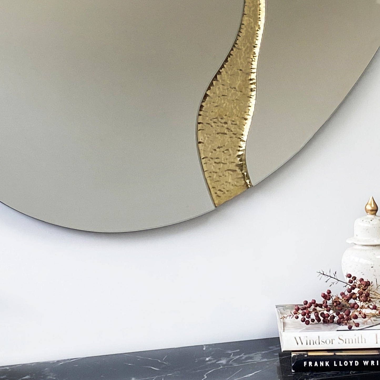 Fracture™ - Contemporary İrregular Mirror with Brass Detailed, Hand crafted, Organic Shape Mirror, Hand Crafted Frameless Mirror