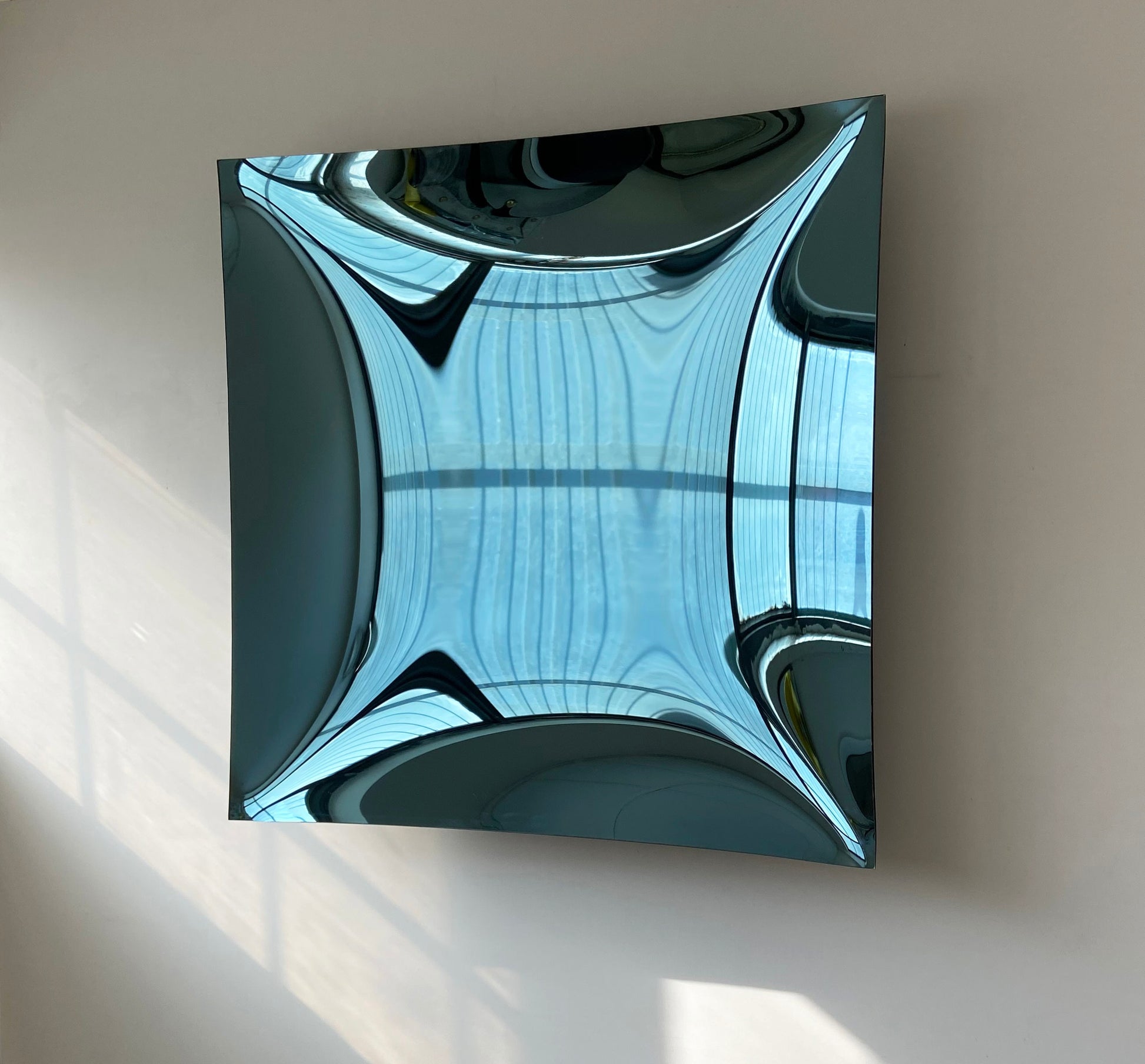 Contemporary Square Concave Mirror, Inspired by Space Age decor, Blue Mirror, Contemporary Mirror, Hand crafted, Mirror Wall Decor