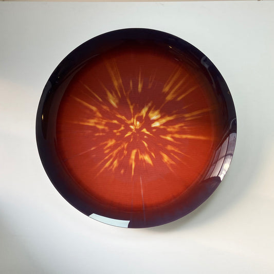 Modern Sculptural Red Glass, Inspired by Space Age decor, Contemporary Concave Mirror, Hand Crafted, Wall Decor